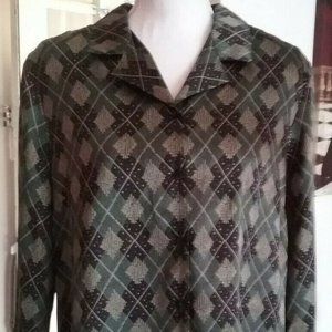 LAURA SCOTT Women's Green Multi-color Abstract Blouse Ladies Top - SZ 14